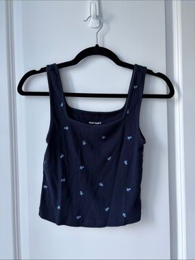 Old Navy Navy Blue Floral Ribbed Squareneck Tank